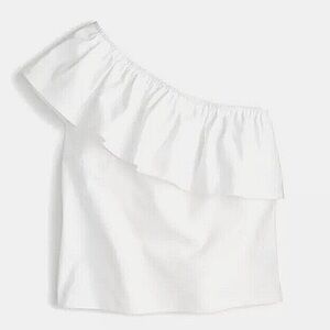 🩷NWT J CREW WHITE ONE SHOULDER TANK TOP RUFFLE SIZE MEDIUM SUMMER TREND